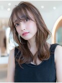ミディアムレイヤー/大人可愛い/髪質改善/シースルーバング