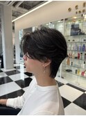 韓国マッシュフェザーパーマニュアンスパーマセンターパート黒髪