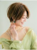 小顔丸みショート/ブリーチなし透明感カラー/大宮