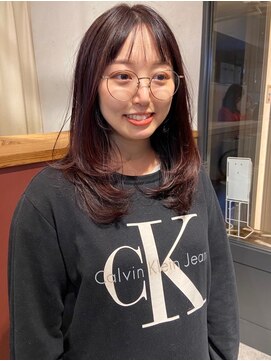 アトリエ(atelier.) ワインレッド ブリーチなしダブルカラー レイヤー 20代30代