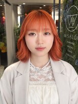 ダブル アンダーバー サロン(W_SALON)&nbsp;レイヤーボブ×ピンクオレンジ