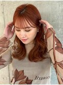 テラコッタオレンジ×韓国風波巻き