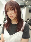 レイヤーカット 暖色カラー レッドカラー 顔周りレイヤー