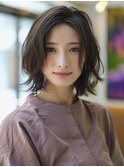 ☆オリーブグレーココアベージュ小顔クラゲヘアー/黒髪/髪質改善