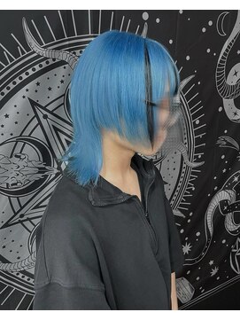 エルシャドール(EL-SHADDOLL) 水色カラー×シールエクステメッシュ／ウルフカット