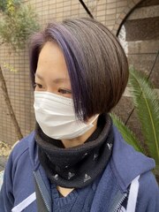 大人かわいいマニッシュハンサムショート☆青紫カラー前髪なし