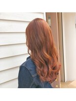 ルッソリベラ 池袋(Lusso libera)&nbsp;韓国風　ブリーチ　オレンジ　ロング　池袋◎30代40代50代