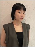 黒髪ボブぱっつん前髪ボブミニボブ切りっぱなしボブ
