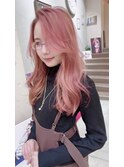 ピンクベージュレイヤーカットダブルカラーケアブリーチ20代30代