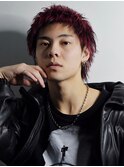 メンズレッド＆ブラックデザインカラースパイキーショートウルフ