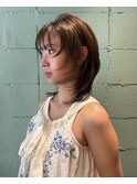 透明感ココアブラウン小顔くびれミディレイヤーカットアッシュ