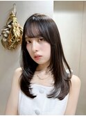 オリーブベージュ/レイヤーカット/顔周りレイヤー/シースルー