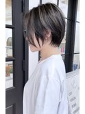 白髪ぼかしハイライトショートボブマッシュショート30代40代50代