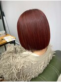 艶感チェリーレッド×切りっぱなしボブ