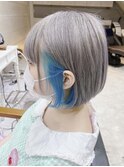 可愛いブルーのブリーチインナーカラー☆ボブヘア　原宿DAYS