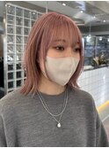ブリーチなしダブルカラーピンクベージュミディアムボブ20代30代