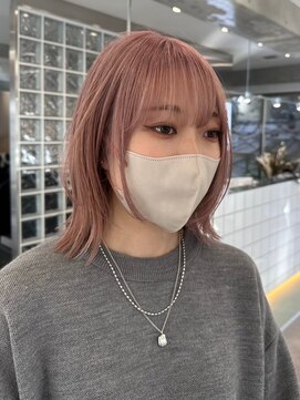 サンクプロジェクト(cinq PROJECT) ブリーチなしダブルカラーピンクベージュミディアムボブ20代前髪