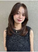 ミディアムレイヤーカット/マロンベージュ/顔周り/前髪/横浜