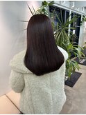 韓国ワンカールミディアムヘア春カラー暗髪ピンクブラウンカラー