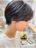 黒髪/グレーベージュ/レイヤーロング/前髪パーマ[鹿児島駅]