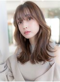 大人かわいい前髪セシルカットココアブラウンフリンジウェーブ