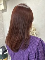 ハイバレーヘアーメゾン(HIGH VALLEY HAIRMAISON) ロングレイヤー顔周りカットボルドーレッド岡山南中央町