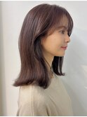 ミディアムレイヤー ミディアムヘア モーブブラウン 顔まわり