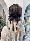 結婚式参列お呼ばれヘアセット/ボブヘアアレンジ/ツイン団子