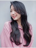 地毛風カラー 前髪なし ロングレイヤー ゆる巻きウェーブ