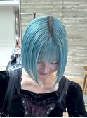 水色カラーペールブルーターコイズブルーハイトーンボブブリーチ