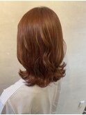 ハイトーン/暖色カラー/オレンジブラウン/波巻きヘア
