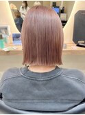 タッセルボブミルクティーピンクベージュ切りっぱなしボブ長め