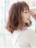 大人かわいいミルクティーピンクボブパーマc6越谷20代30代40代