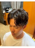 銀座　理容室　センターパート　ナチュラルパーマ