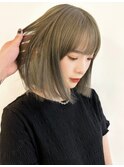 ☆ブリーチなしダブルカラー透明感カラー オリーブベージュ ボブ
