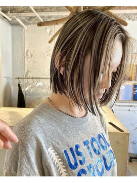 ルーム(Loom.) デザインカラーコントラストハイライト切りっぱなしボブ
