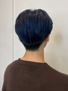 ツーブロック マッシュ ダークブルー ダブルカラー 20代 30代