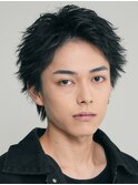 原宿フェザーショートメンズカットセンターパートアップバング