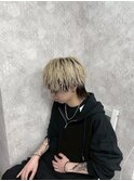 フェザーパーマブルーブラックスパイキーショートスペインカール