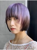 ダブルカラーブルーアッシュカラーケアブリーチショートボブ