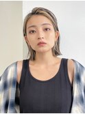 インナーカラーボブWカラーバングカラーミルクティーベージュ