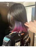 インナーカラー×グラデーションデザイン ネイビー ピンク