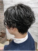 メンズパーマ×センターパート