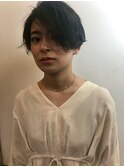 20代30代小顔大人ハンサムショート前髪なし黒髪