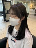顔周りカットグレージュブルーブラック前髪カット韓国風甲府
