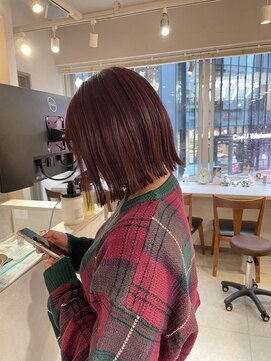キャンバス バイ ネオリーブ 横浜西口(Canvas by neo.) 切りっぱなしボブ ブリーチあり レッドブラウン s