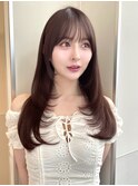 ブリーチなしロングレイヤーカット小顔ハッシュカットブラウン