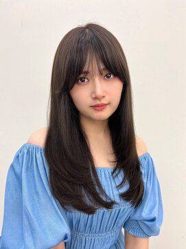 ノク 渋谷(nok) 韓国オリーブカラーオリーブベージュ顔まわりレイヤー前髪パーマ