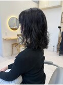 ニュアンスパーマ黒髪くしゅパーマウエーブミディアムブルージュ