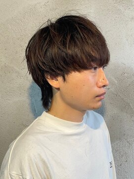 ニアウ 高崎店(Niau) メンズマッシュウルフナチュラルニュアンスシャドウパーマ眉毛